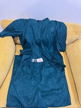 Savage X Fenty Teal Satin Jacquard Robe & pants set